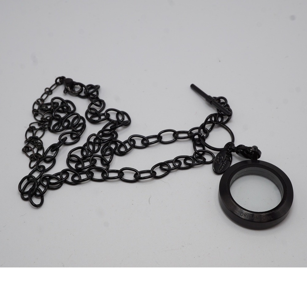 Origami Owl Black Living Locket Necklace Toggle Chain 20 Inch Custom Jewelry